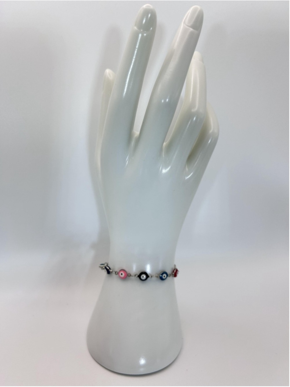 Bracelet Multicolor Glass Evil Eye Beaded Chain Bolo Adjustable 7" Boho Womens